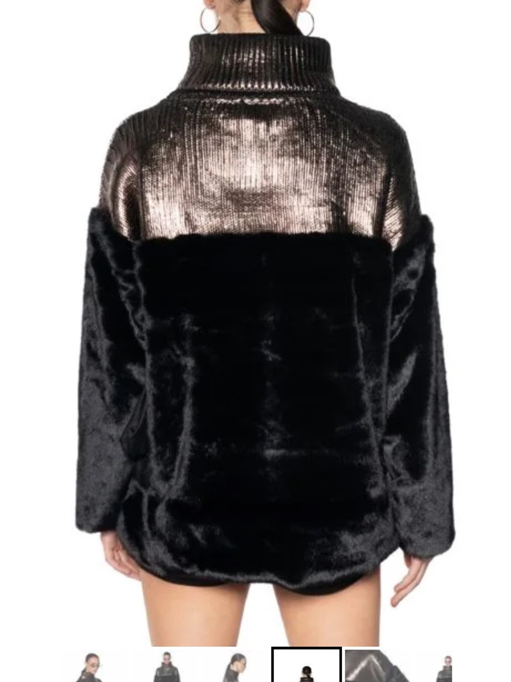 Metallic Accent Black and Brown Faux Fur Turtleneck Mini Dress - Women’s Size  S